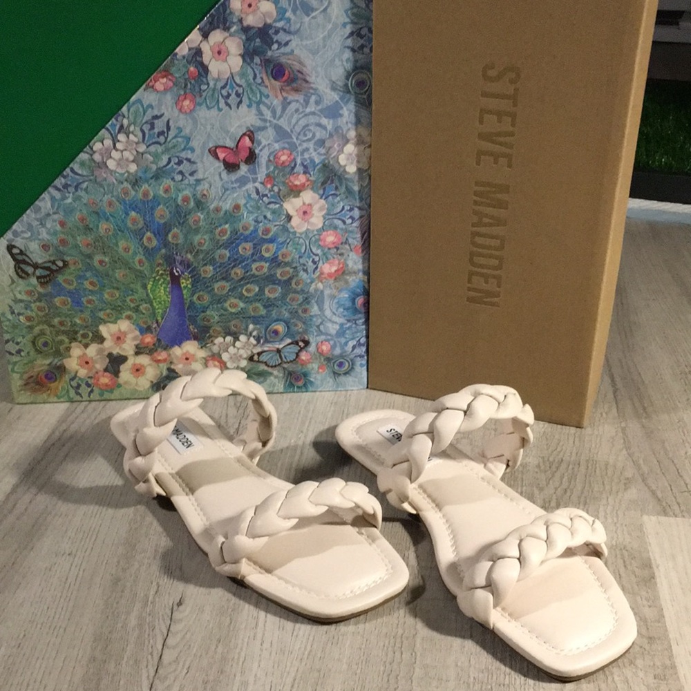 Steve Madden Ivory Bone Braided Flat Sandal,C - Picture 3 of 8